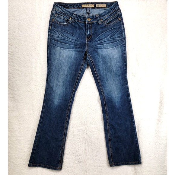 Vanilla Star Jeans Women 10 Bootcut Dark Wash Fade Distressed Embellished Y2K - Picture 1 of 12